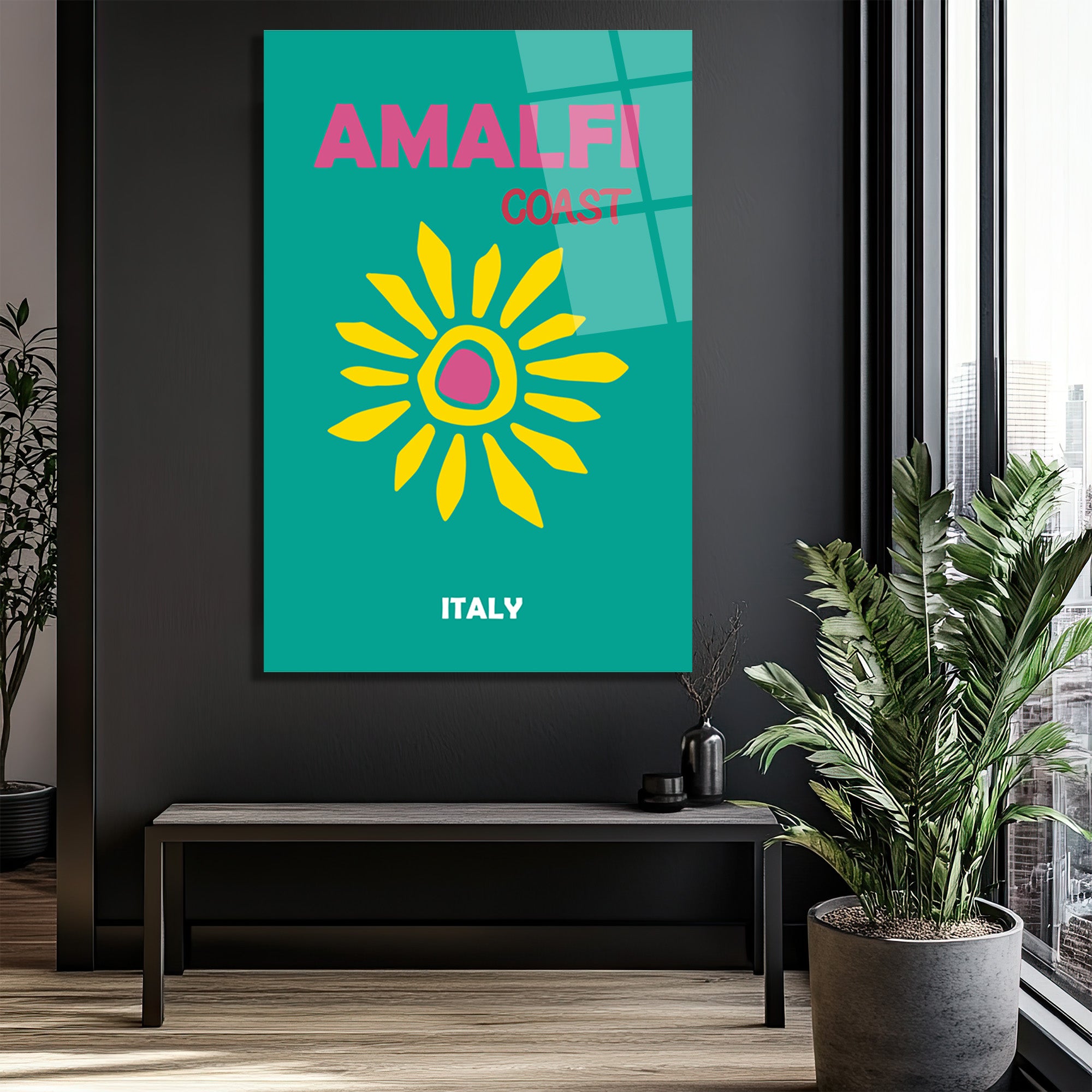 Amalfi Sahili Güneşi Cam Tablo - İtalya Seyahat Temalı Modern Sanat