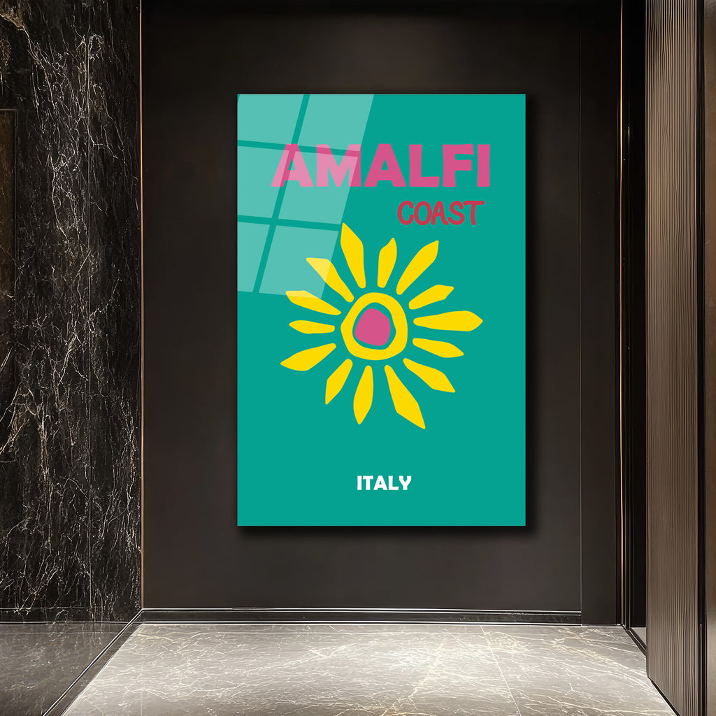 Amalfi Sahili Güneşi Cam Tablo - İtalya Seyahat Temalı Modern Sanat