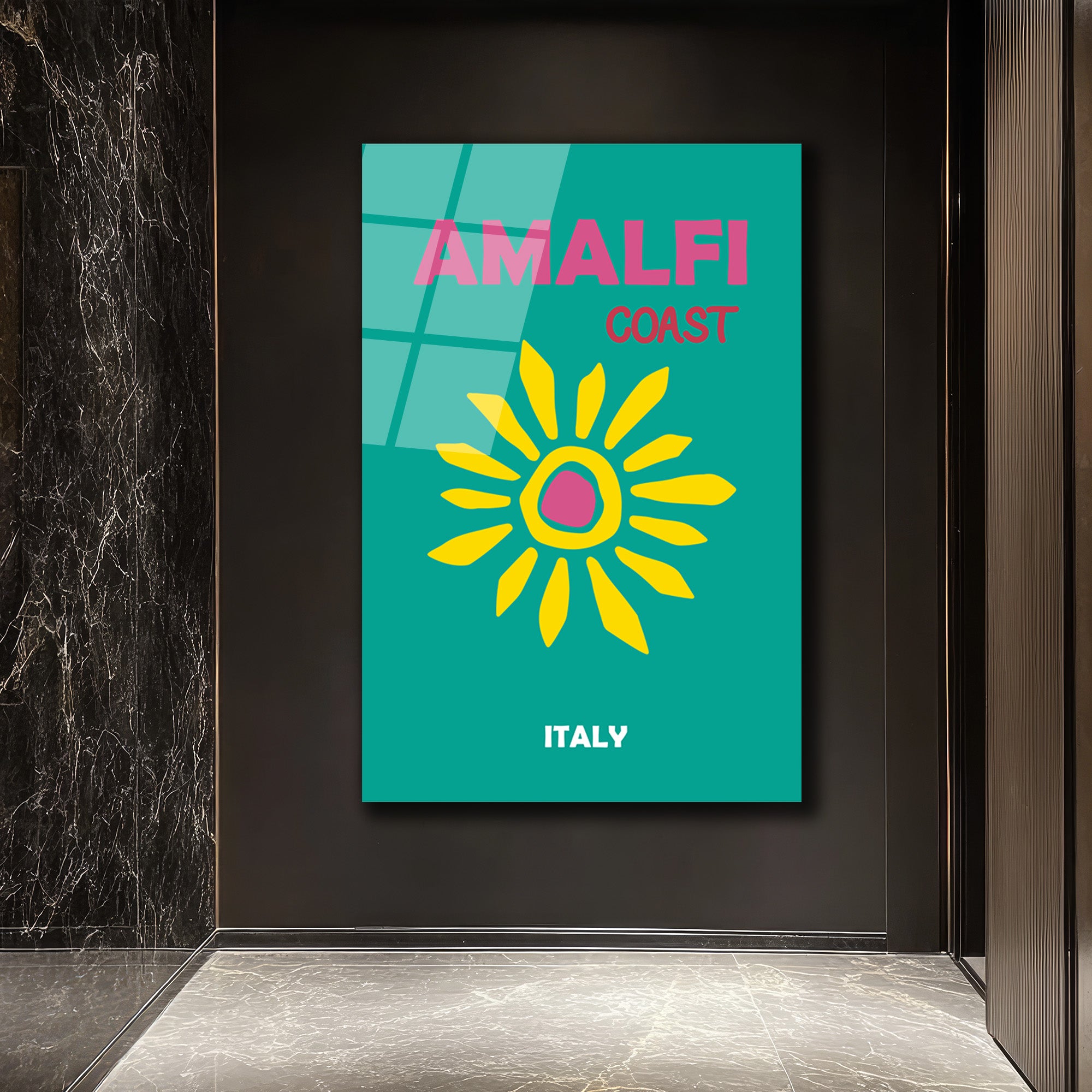Amalfi Sahili Güneşi Cam Tablo - İtalya Seyahat Temalı Modern Sanat