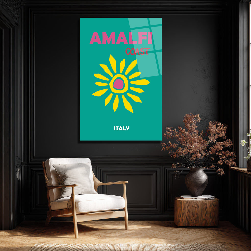 Amalfi Sahili Güneşi Cam Tablo - İtalya Seyahat Temalı Modern Sanat