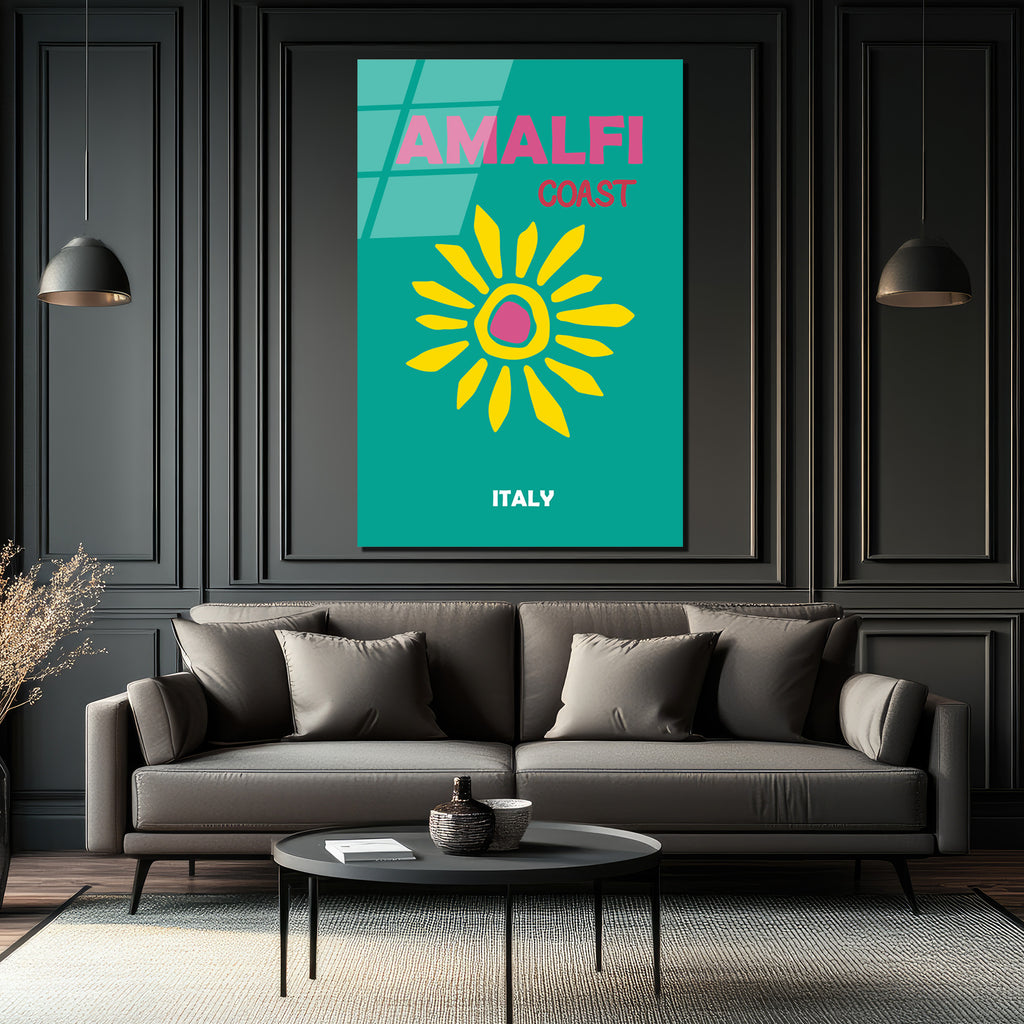 Amalfi Sahili Güneşi Cam Tablo - İtalya Seyahat Temalı Modern Sanat