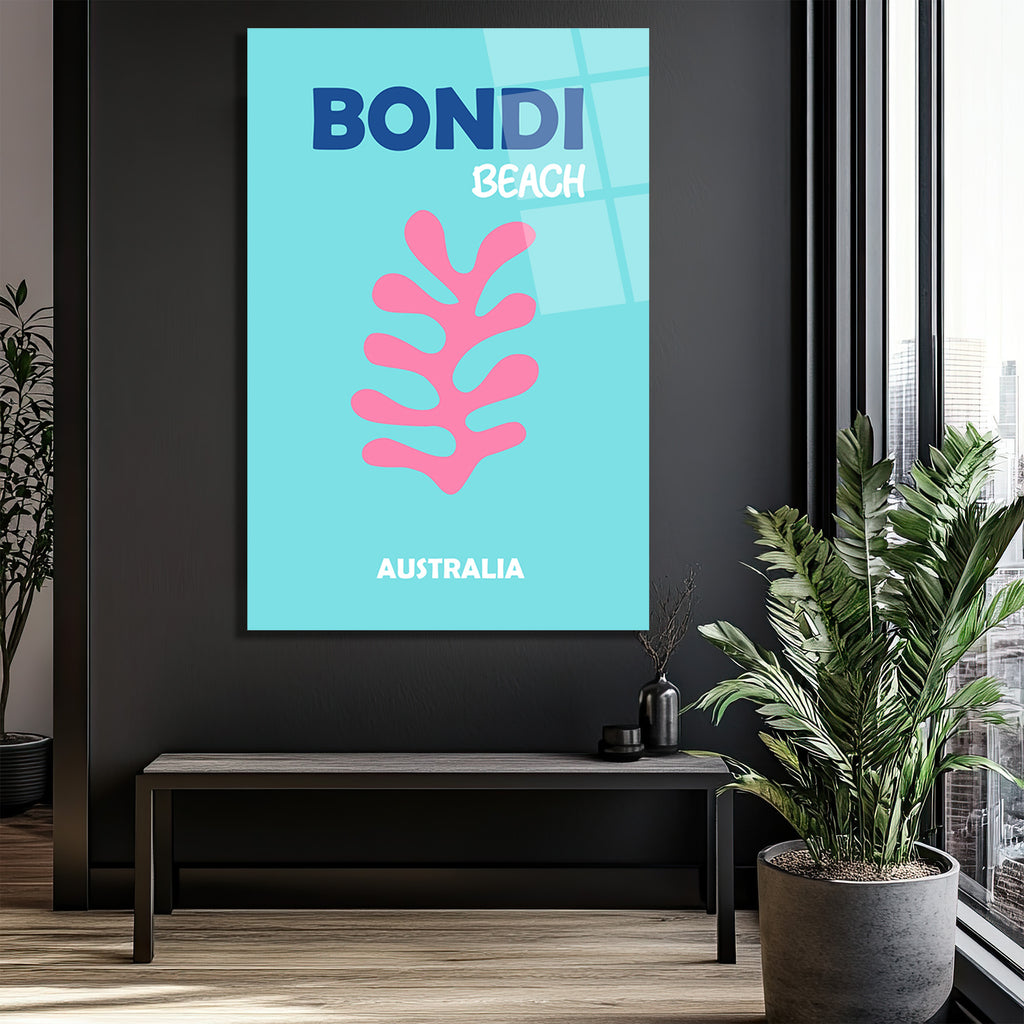 Bondi Beach Mercan Temalı Modern Cam Tablo