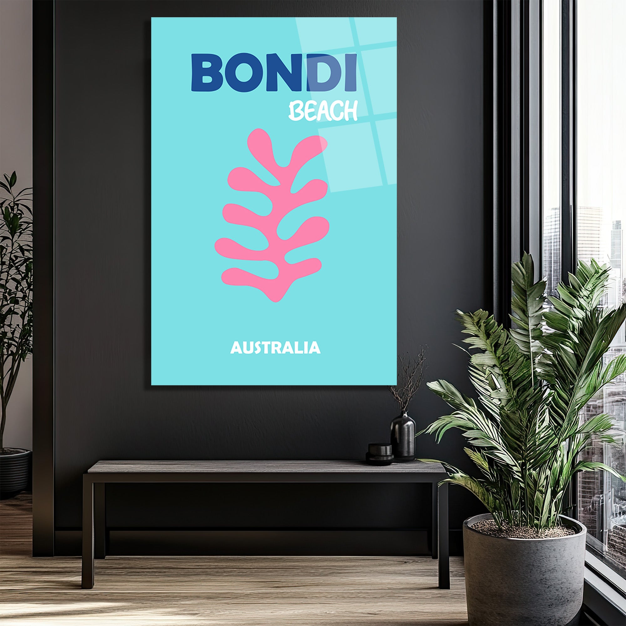 Bondi Beach Mercan Temalı Modern Cam Tablo