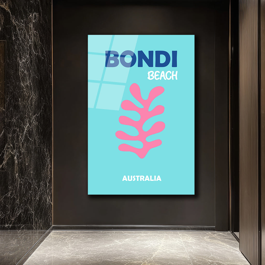 Bondi Beach Mercan Temalı Modern Cam Tablo