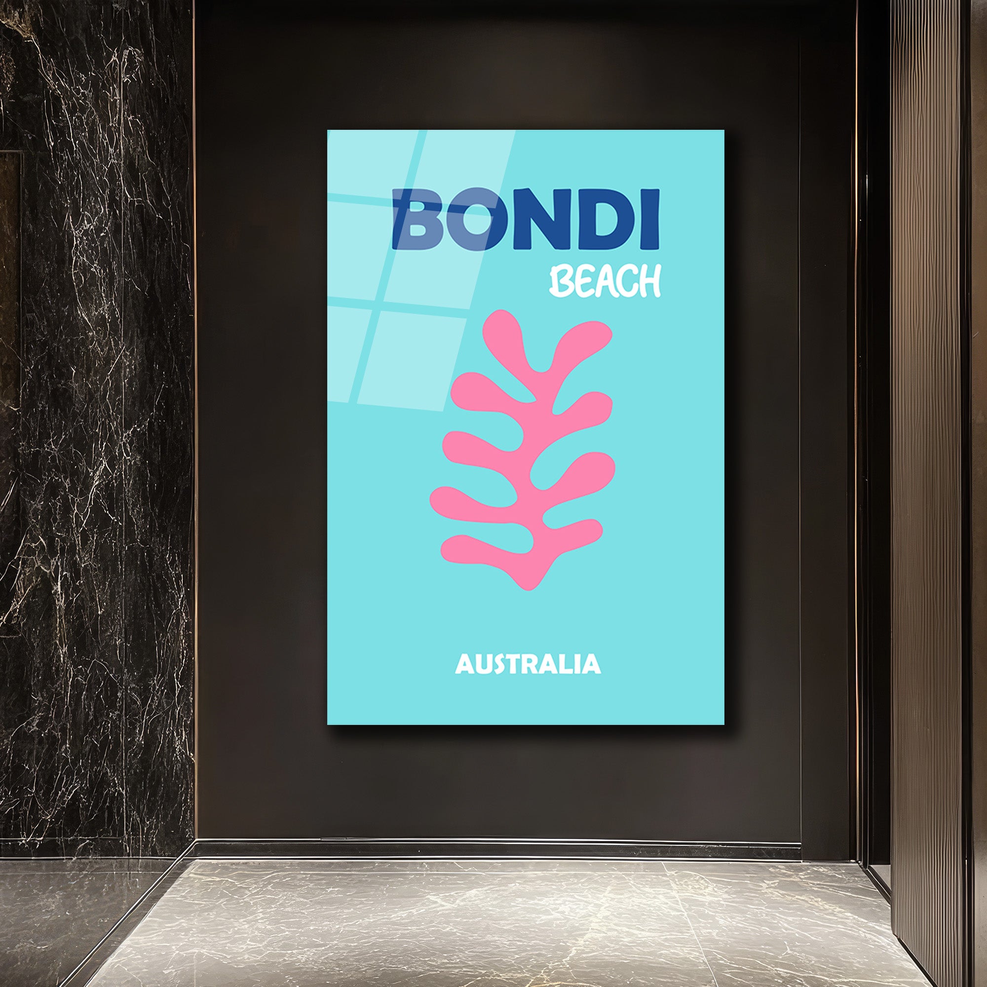 Bondi Beach Mercan Temalı Modern Cam Tablo