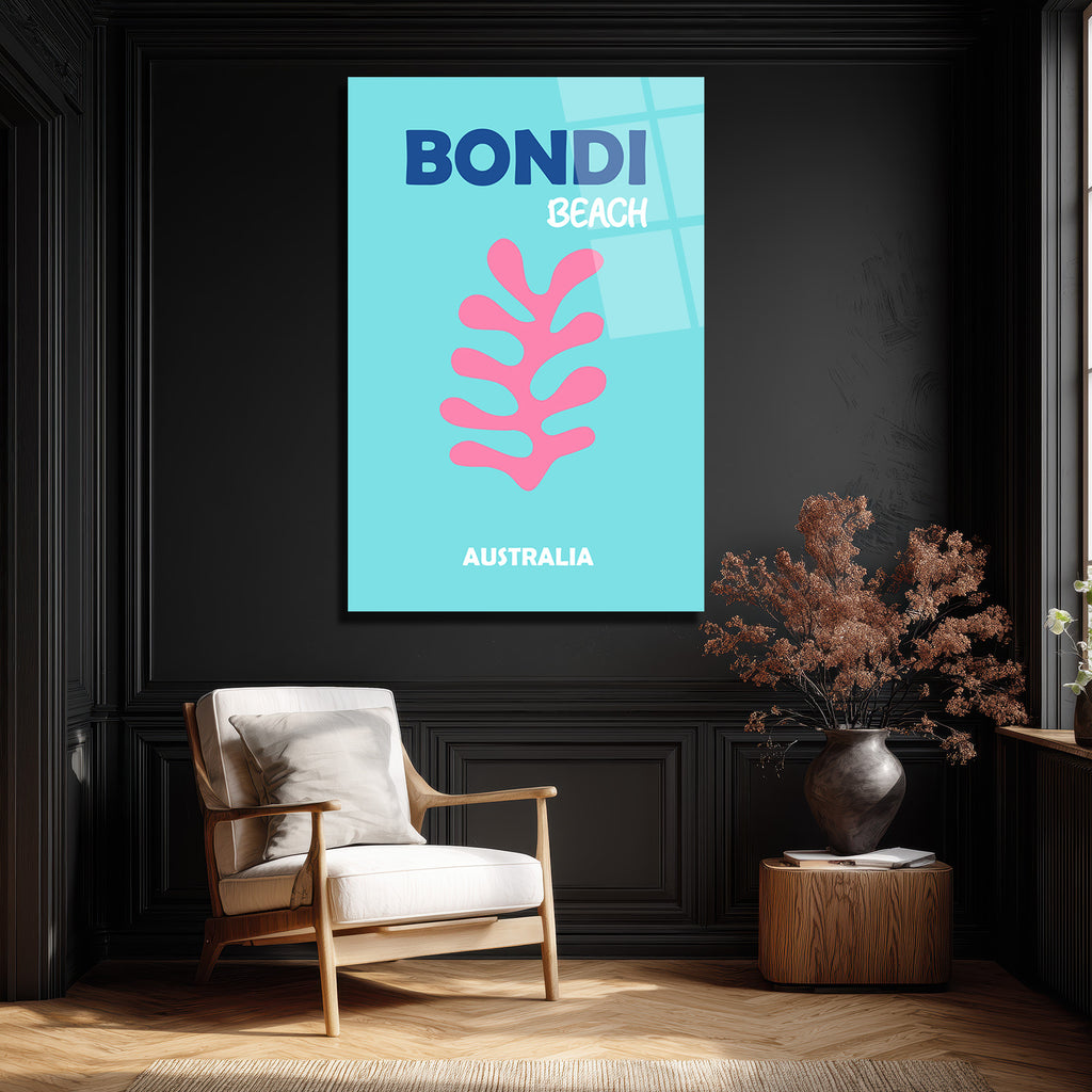 Bondi Beach Mercan Temalı Modern Cam Tablo