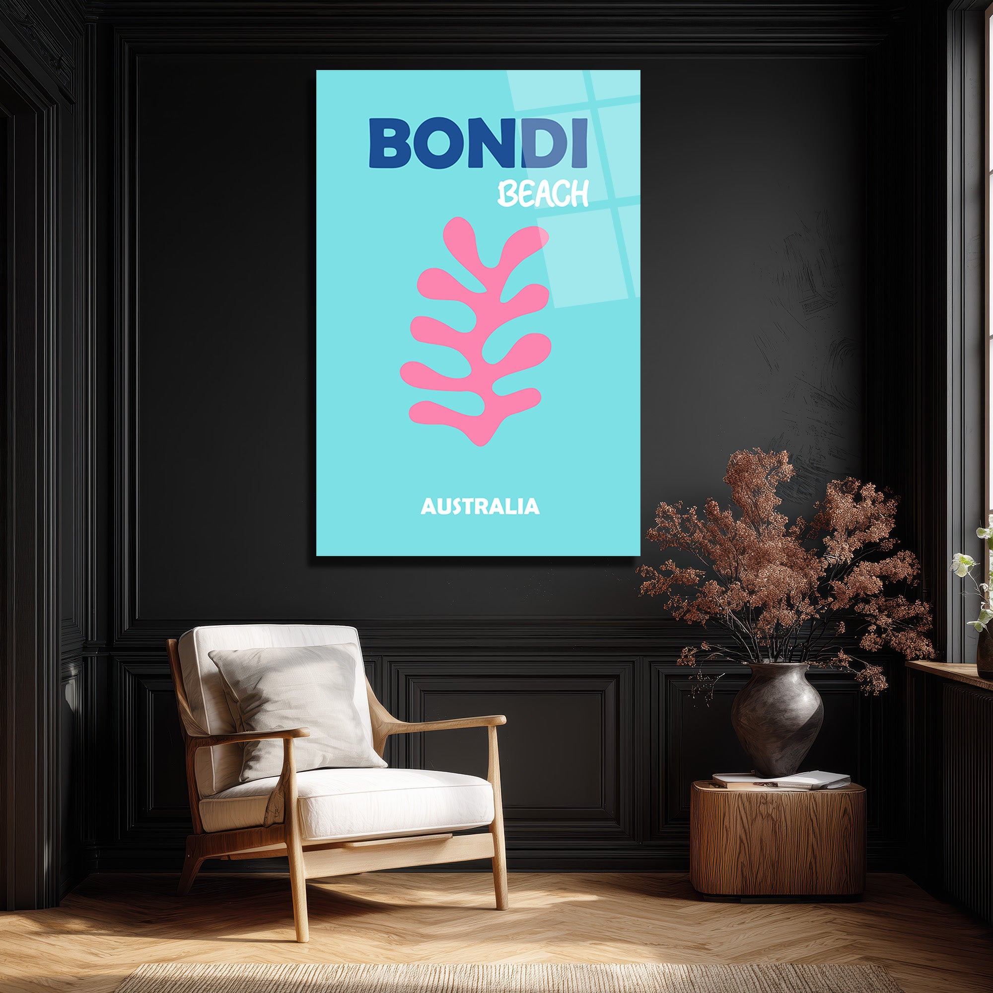 Bondi Beach Mercan Temalı Modern Cam Tablo