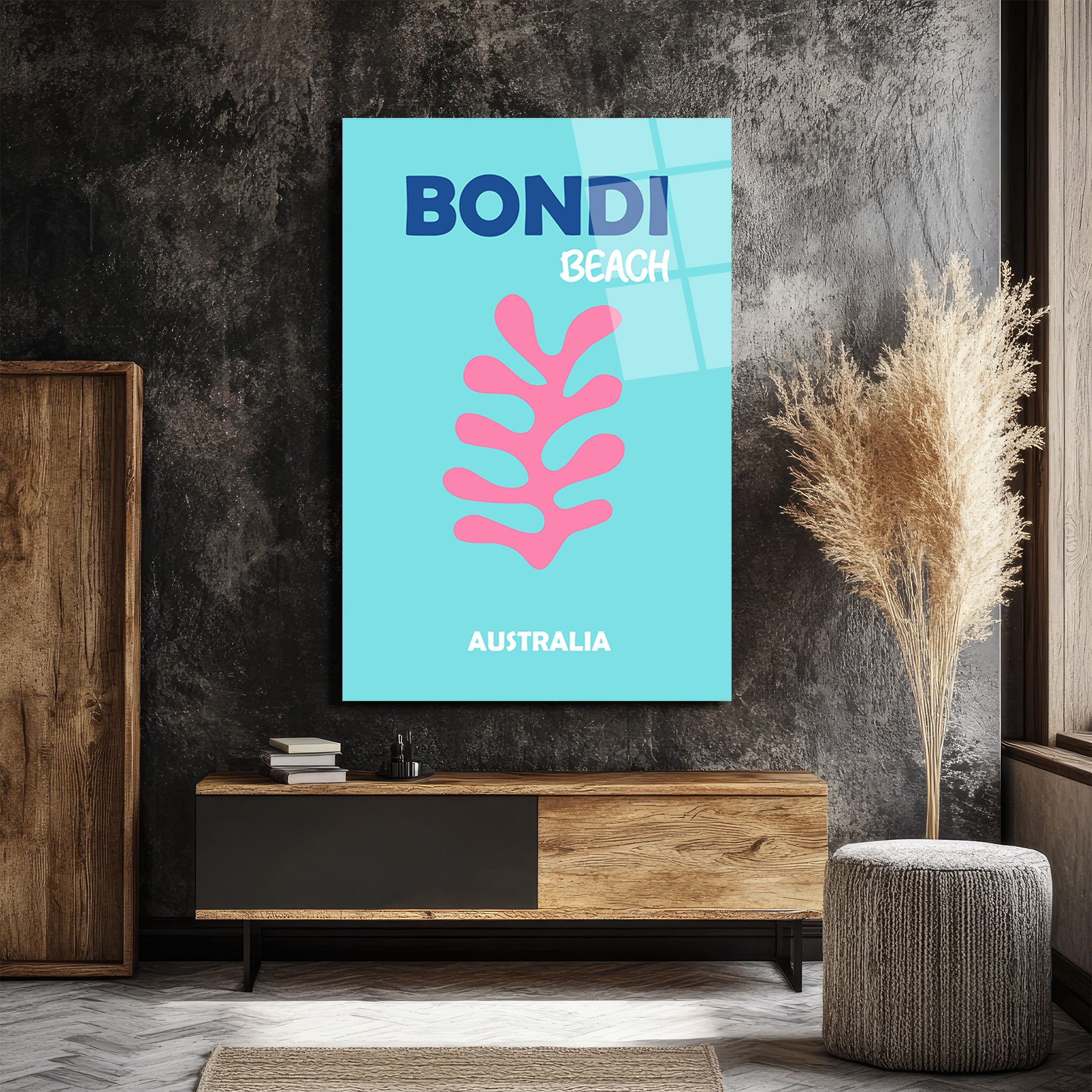 Bondi Beach Mercan Temalı Modern Cam Tablo