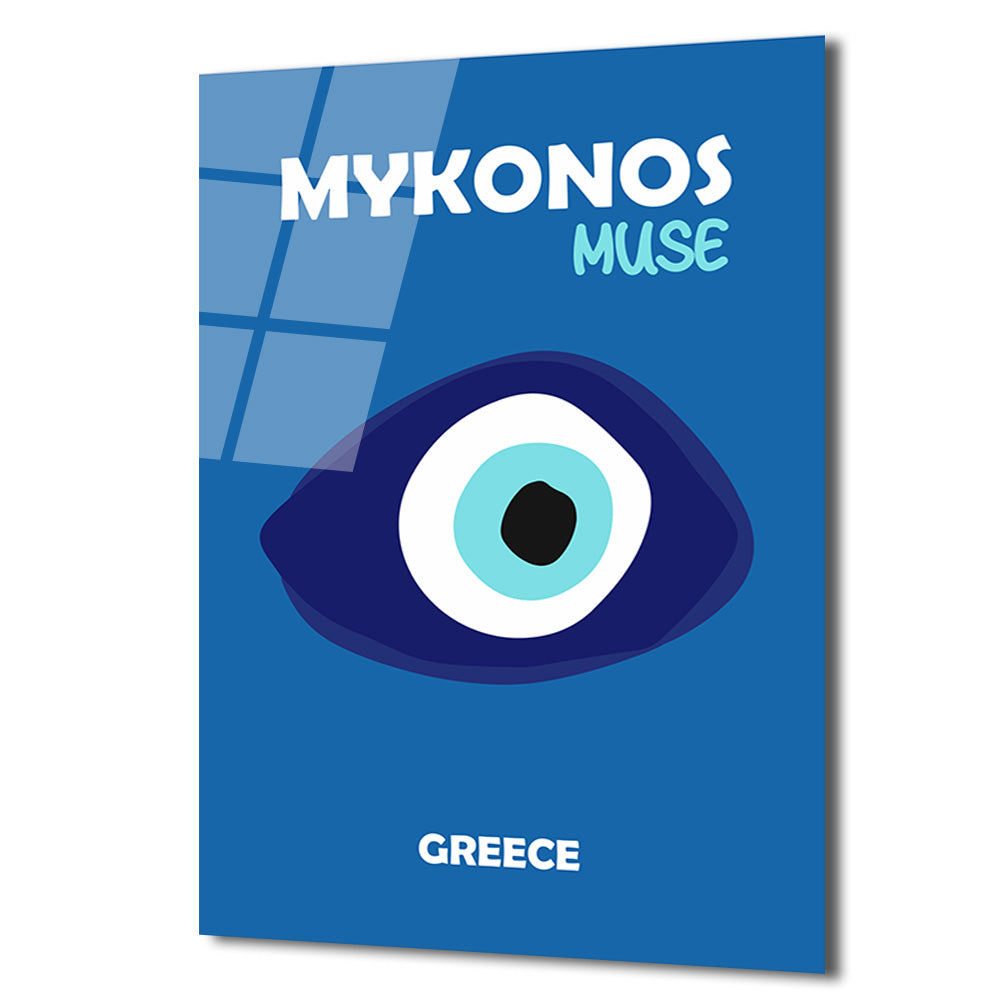 Mykonos Muse Nazar Boncuğu Temalı Mavi Cam Tablo
