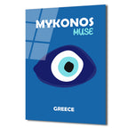 Mykonos Muse Nazar Boncuğu Temalı Mavi Cam Tablo