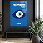 Mykonos Muse Nazar Boncuğu Temalı Mavi Cam Tablo