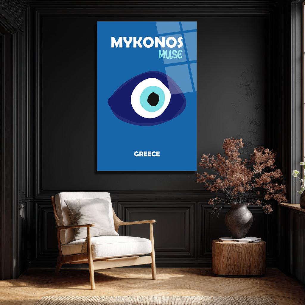 Mykonos Muse Nazar Boncuğu Temalı Mavi Cam Tablo