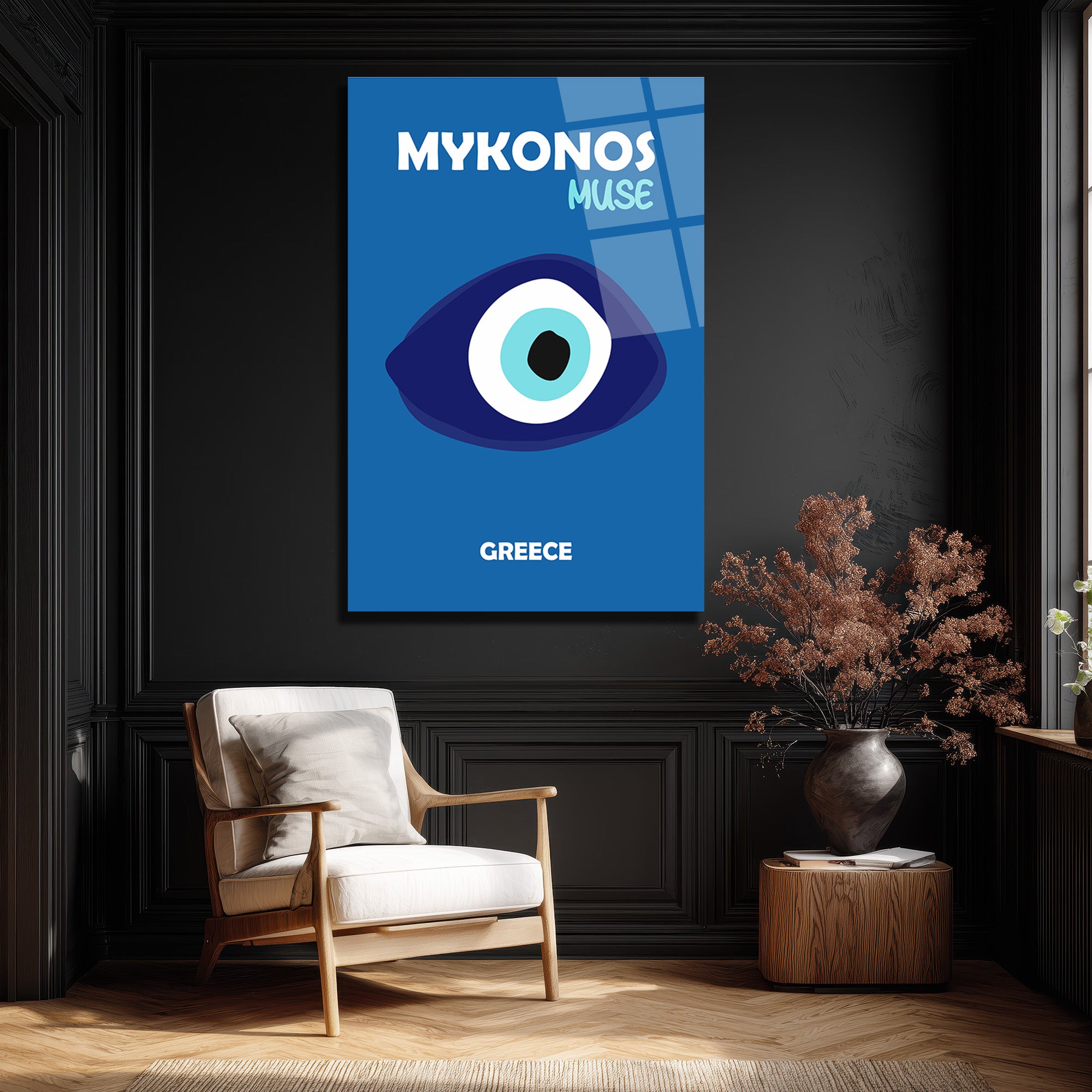 Mykonos Muse Nazar Boncuğu Temalı Mavi Cam Tablo