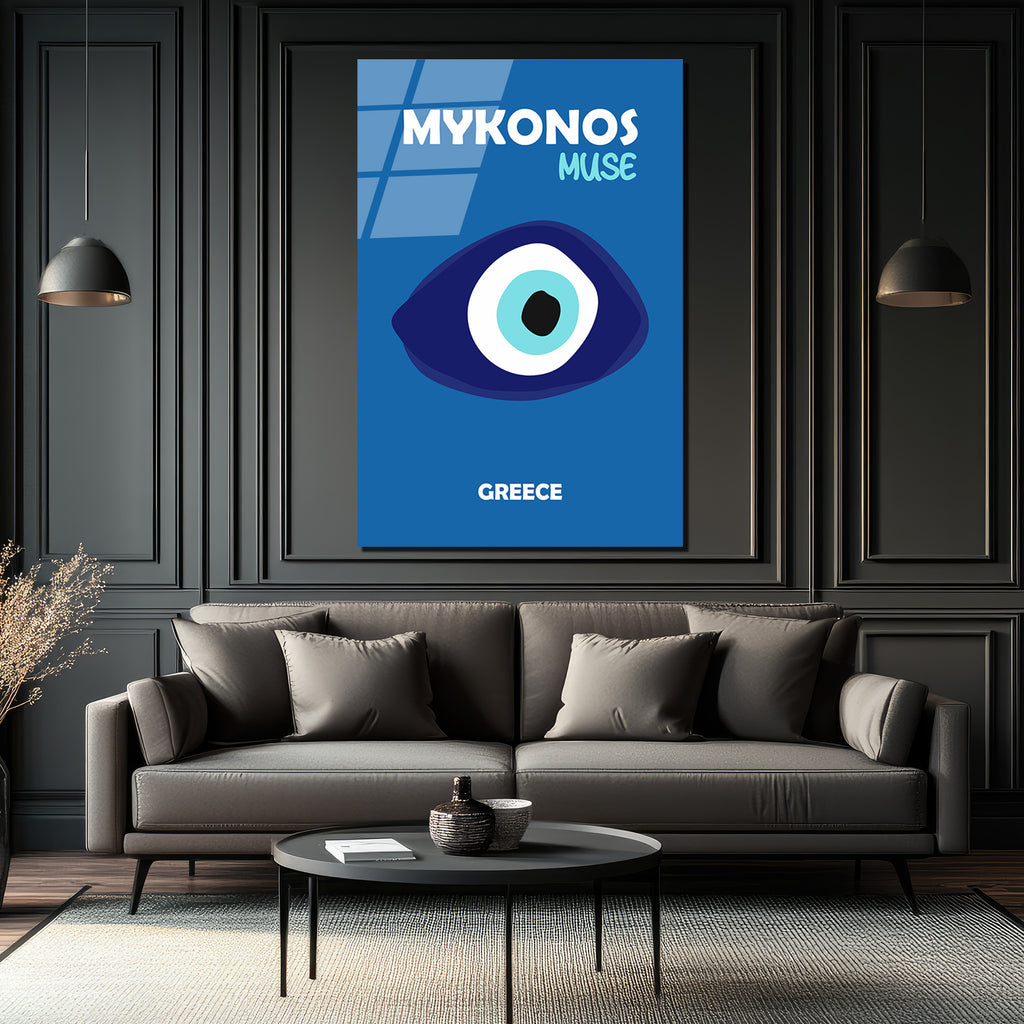 Mykonos Muse Nazar Boncuğu Temalı Mavi Cam Tablo
