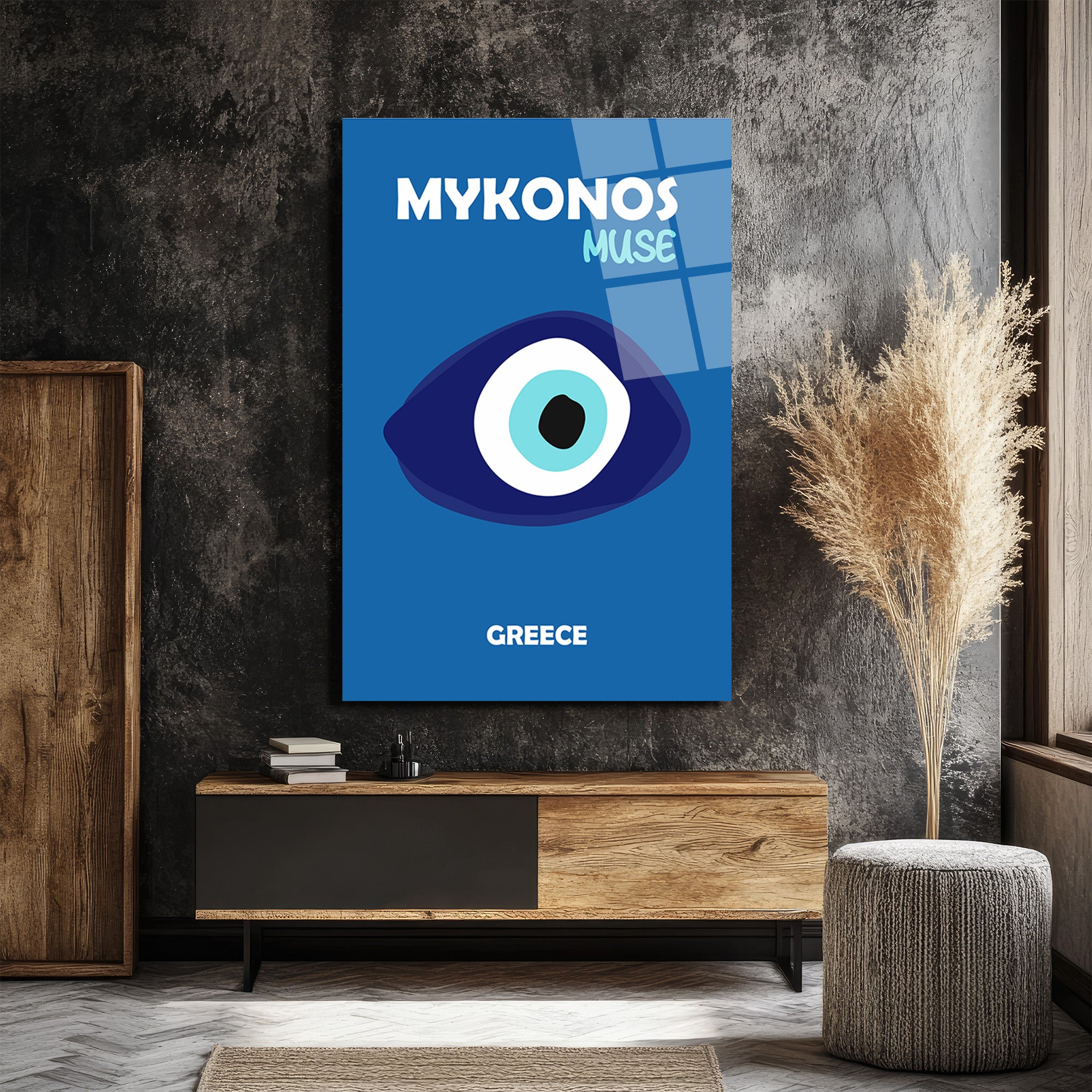 Mykonos Muse Nazar Boncuğu Temalı Mavi Cam Tablo