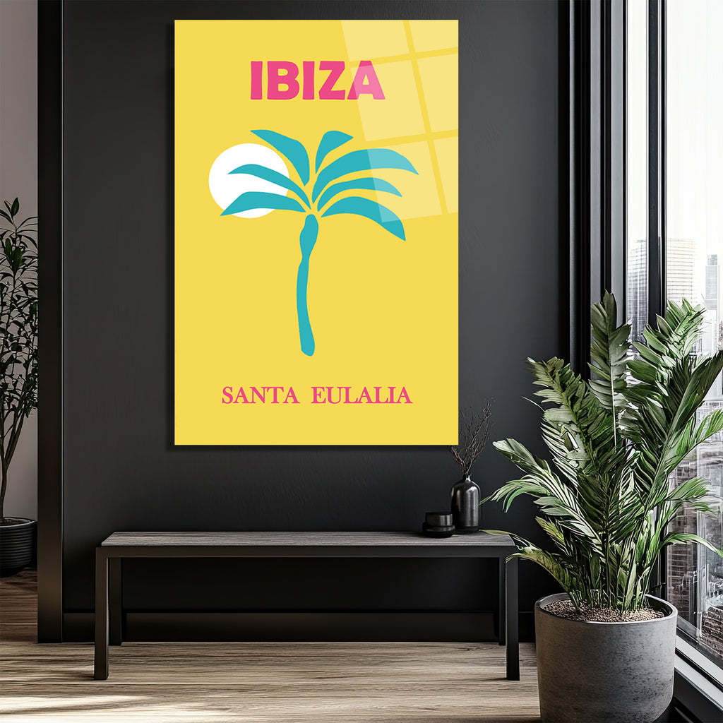Ibiza Santa Eulalia Tropikal Palmiye Retro Cam Tablo