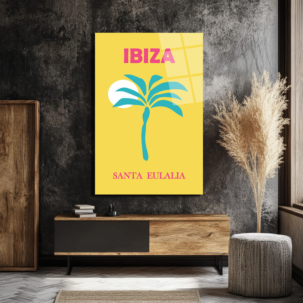 Ibiza Santa Eulalia Tropikal Palmiye Retro Cam Tablo