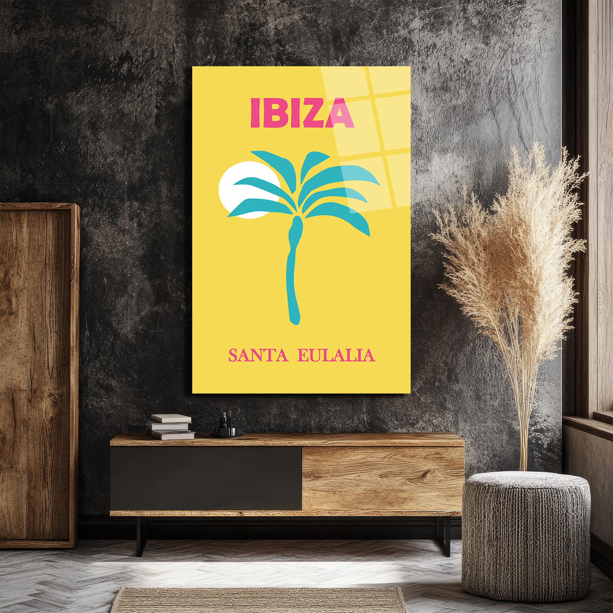 Ibiza Santa Eulalia Tropikal Palmiye Retro Cam Tablo