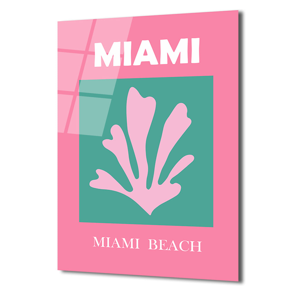 Miami Beach Tropikal Mercan Tasarımı Modern Cam Tablo