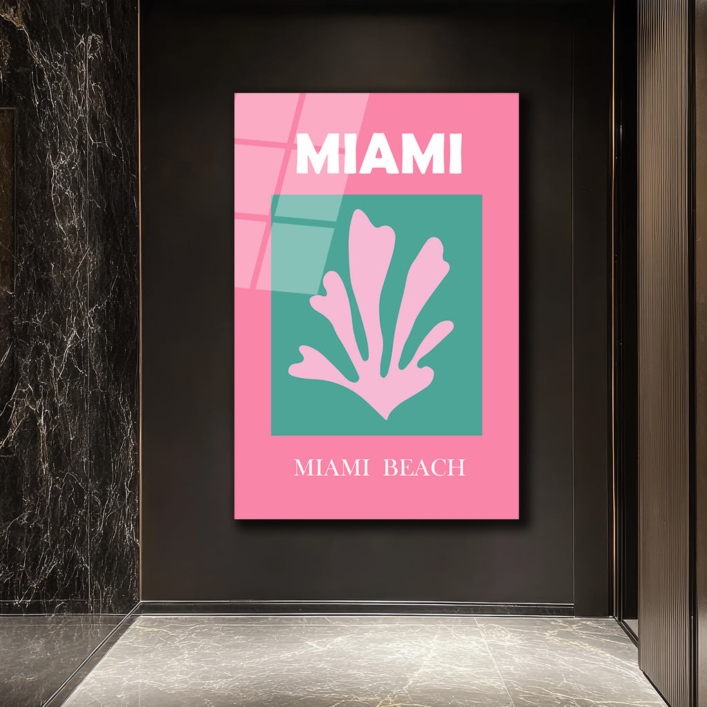 Miami Beach Tropikal Mercan Tasarımı Modern Cam Tablo
