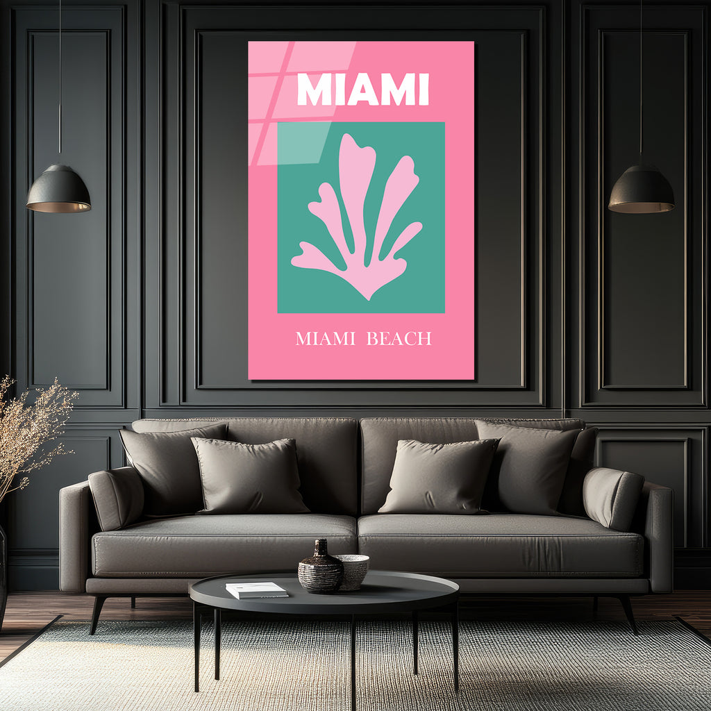 Miami Beach Tropikal Mercan Tasarımı Modern Cam Tablo