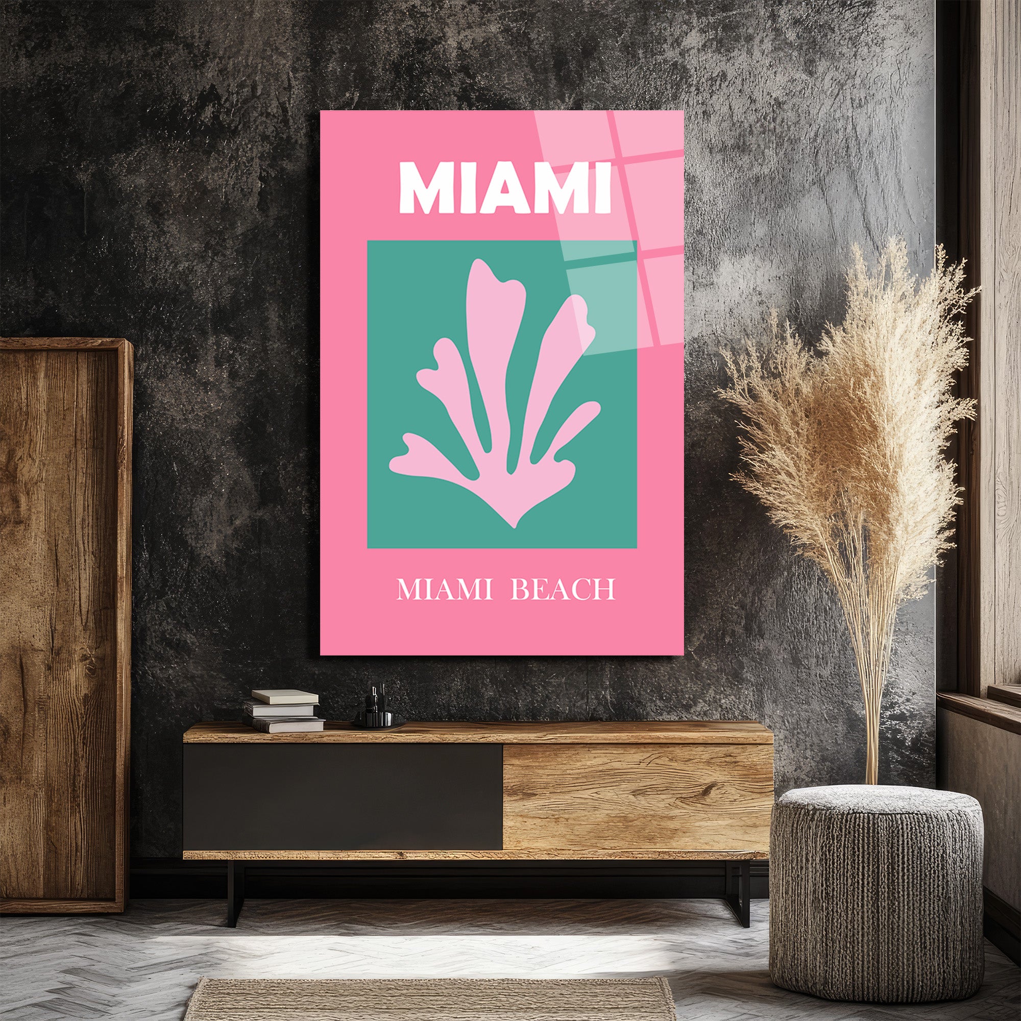 Miami Beach Tropikal Mercan Tasarımı Modern Cam Tablo