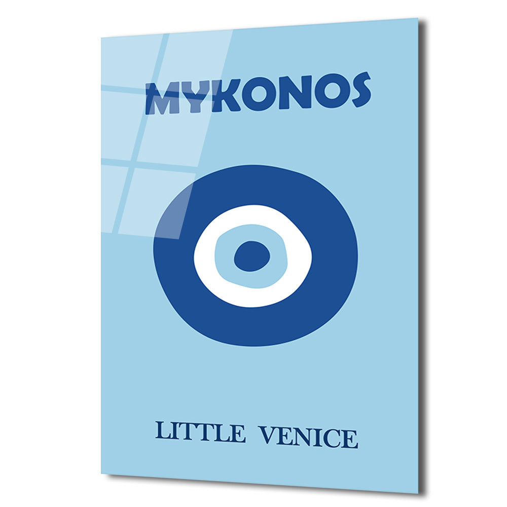 Mykonos Nazar Boncuğu Temalı Modern Cam Tablo