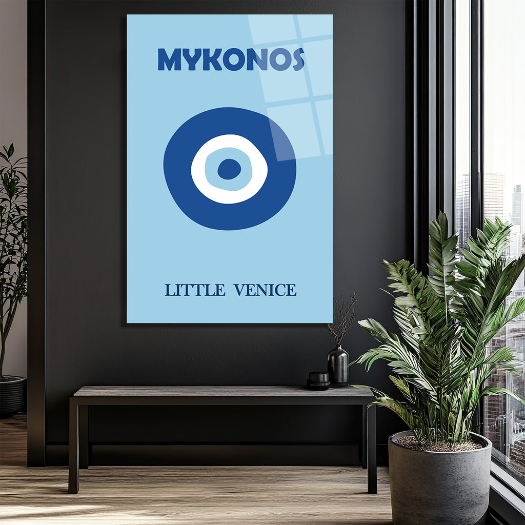 Mykonos Nazar Boncuğu Temalı Modern Cam Tablo