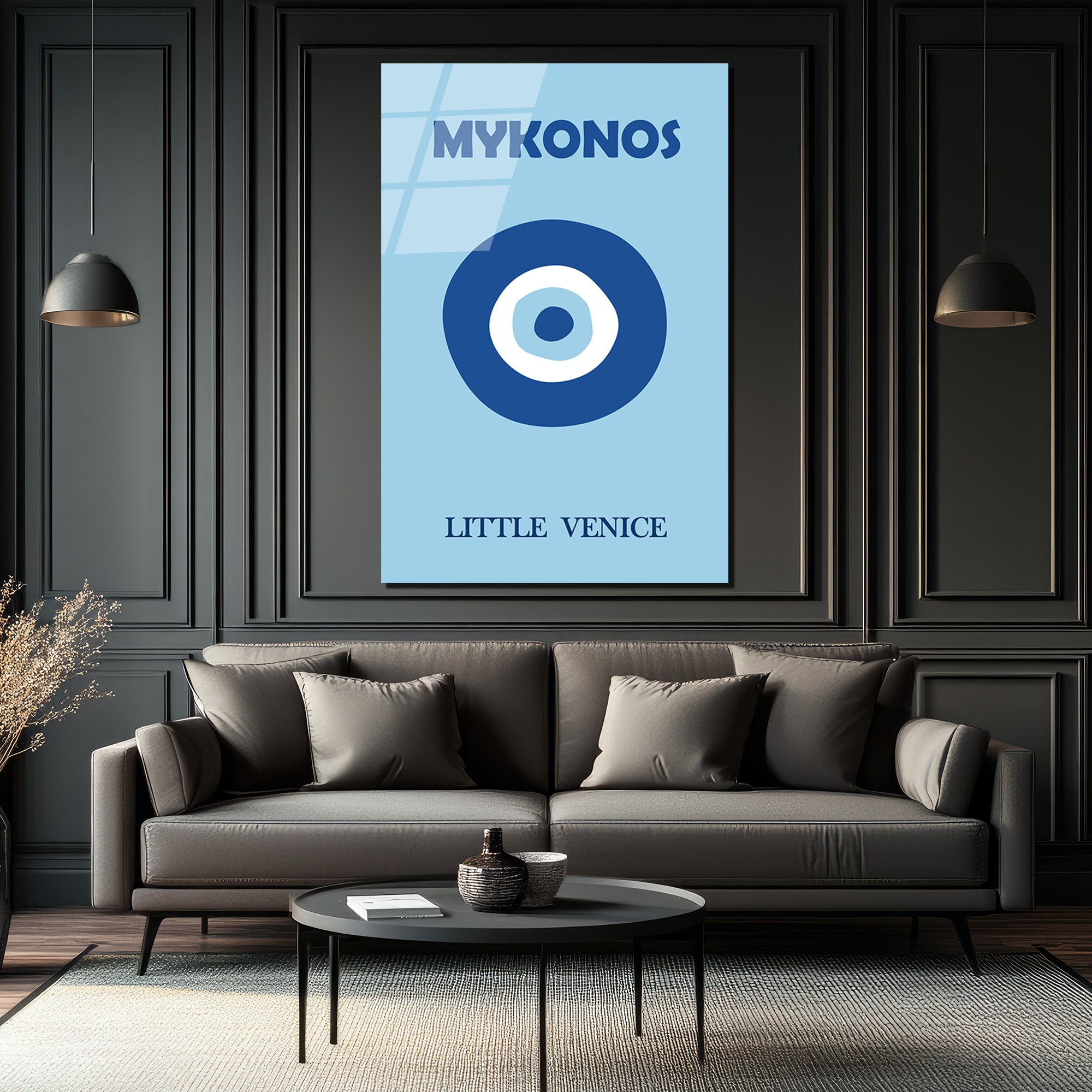 Mykonos Nazar Boncuğu Temalı Modern Cam Tablo
