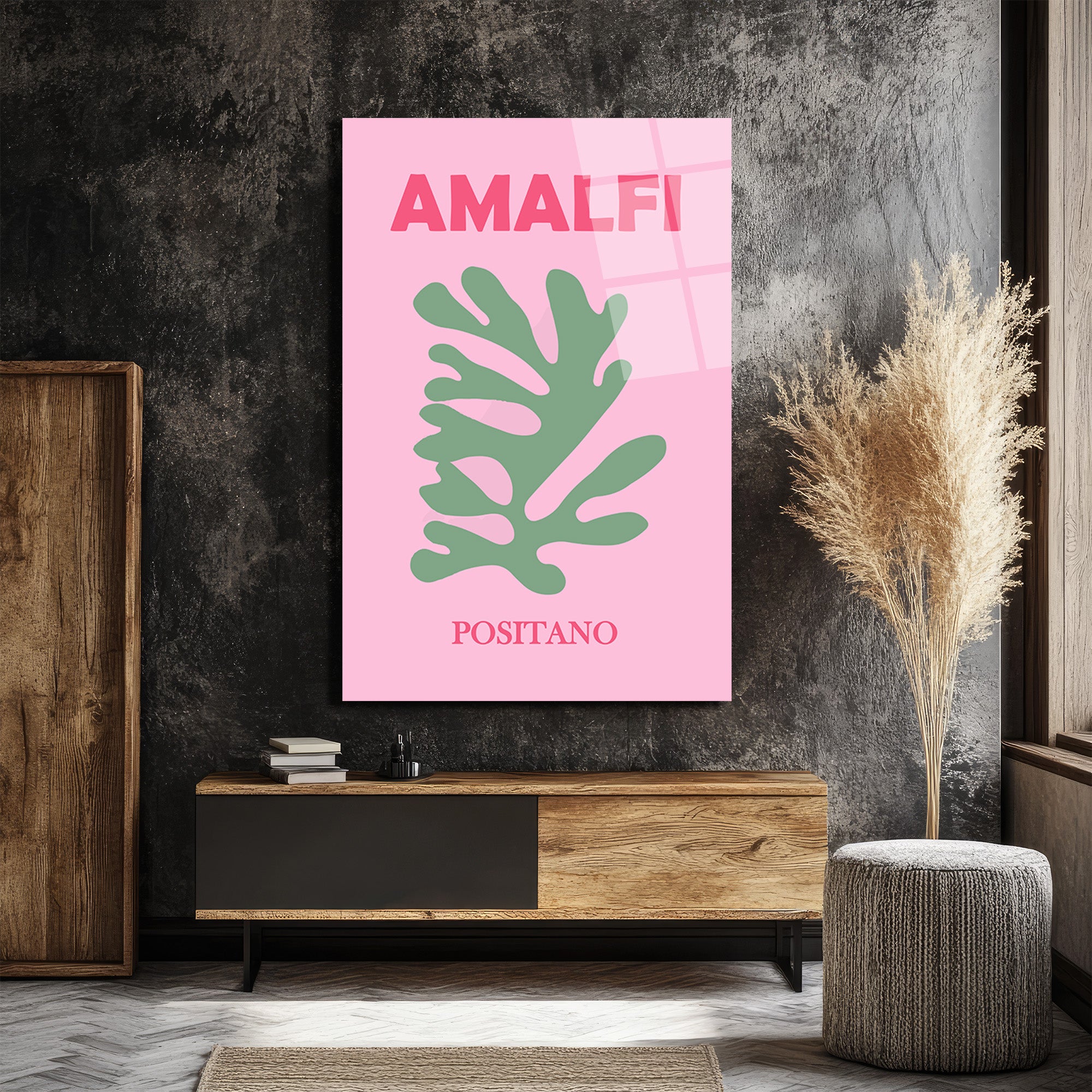 Amalfi Positano Minimalist Cam Tablo - Akdeniz Esintisi
