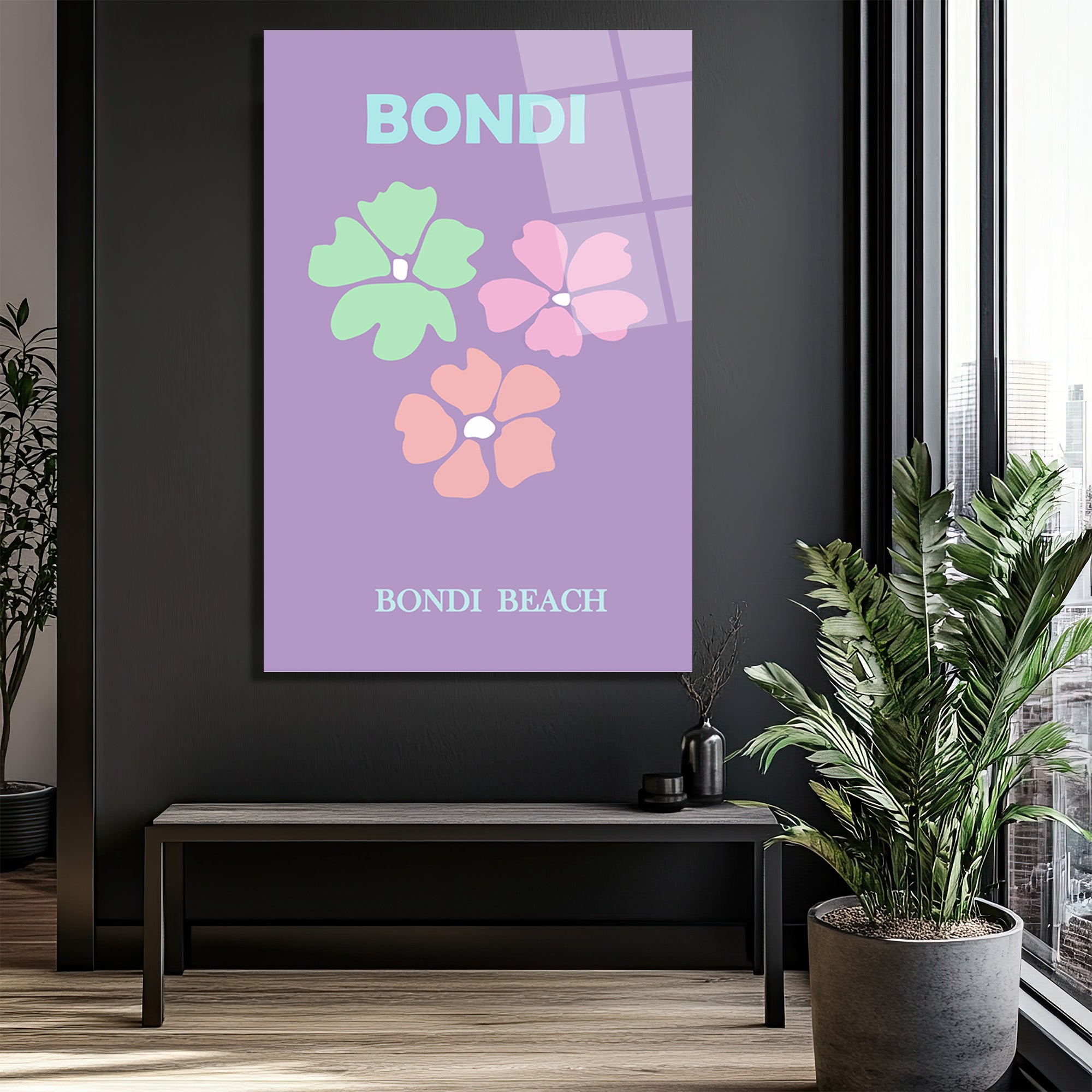 Bondi Beach Yaz Esintisi Minimalist Çiçekli Cam Tablo