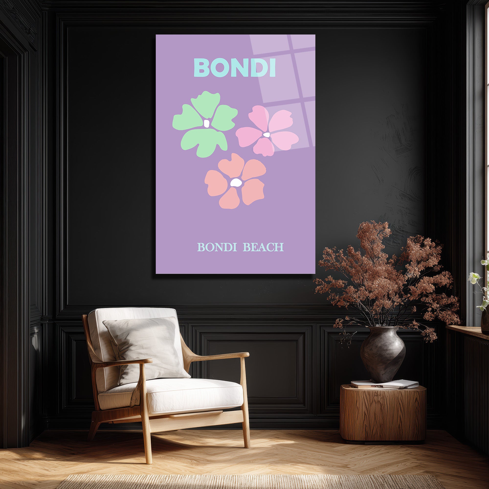 Bondi Beach Yaz Esintisi Minimalist Çiçekli Cam Tablo