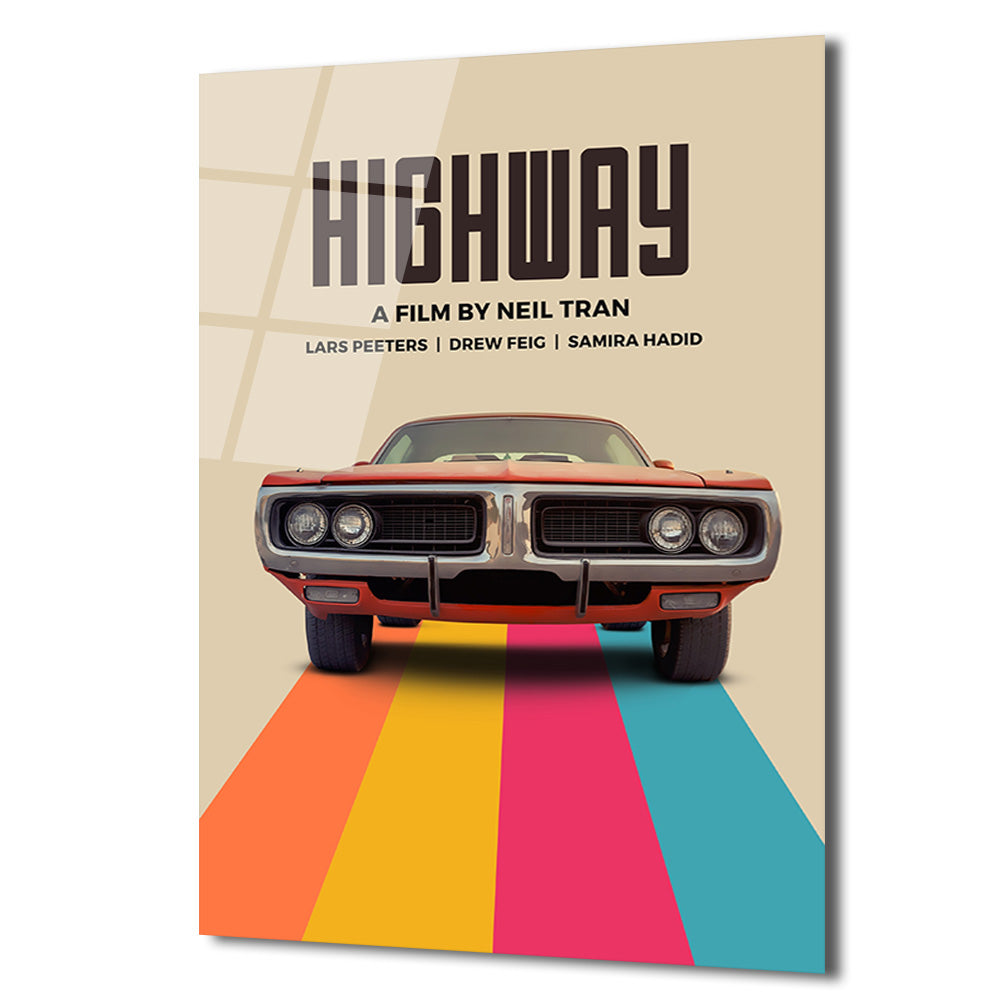 HIGHWAY Film Afişi Temalı Klasik Araba Cam Tablo