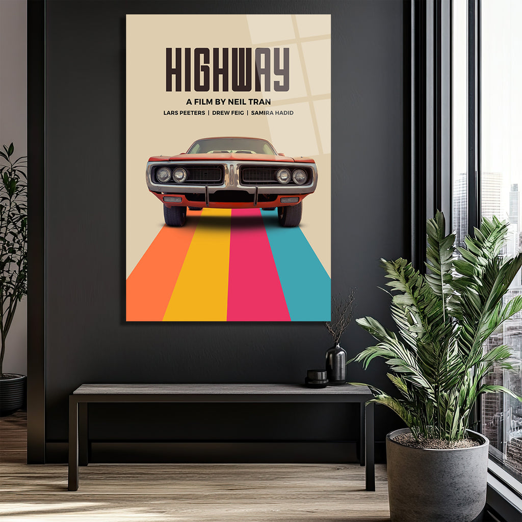 HIGHWAY Film Afişi Temalı Klasik Araba Cam Tablo
