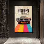 HIGHWAY Film Afişi Temalı Klasik Araba Cam Tablo