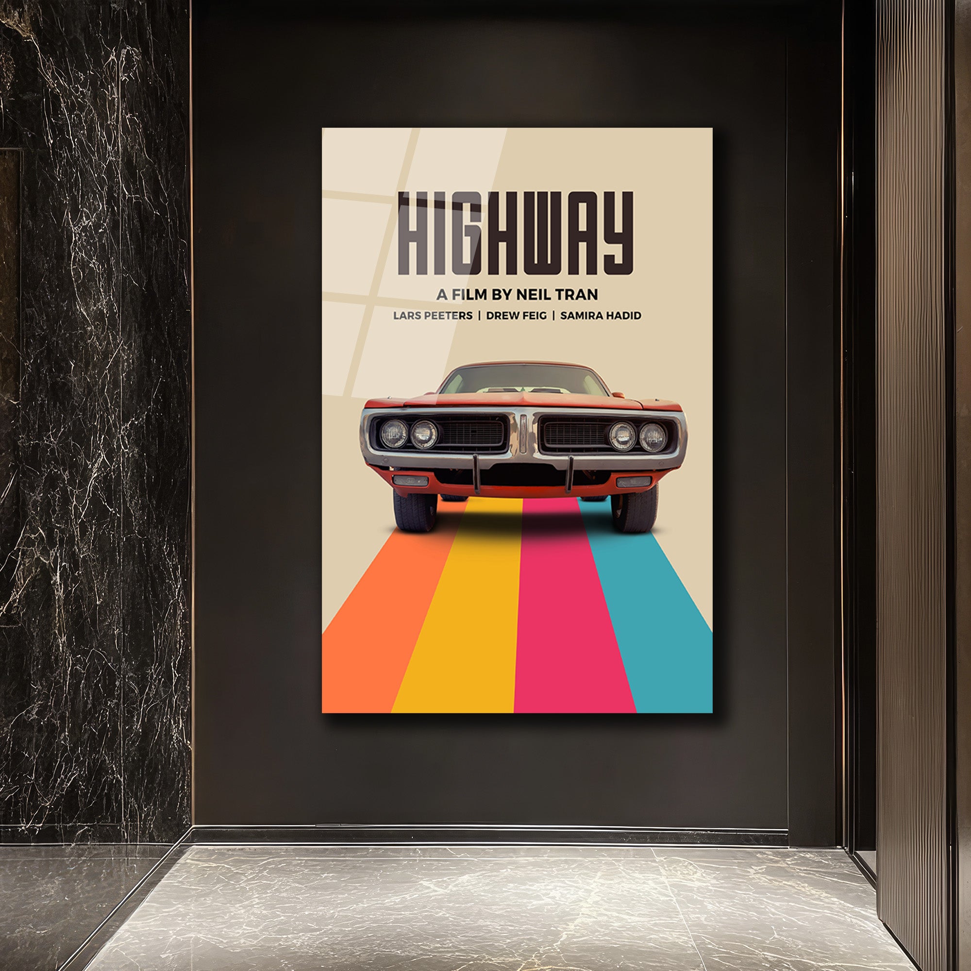 HIGHWAY Film Afişi Temalı Klasik Araba Cam Tablo