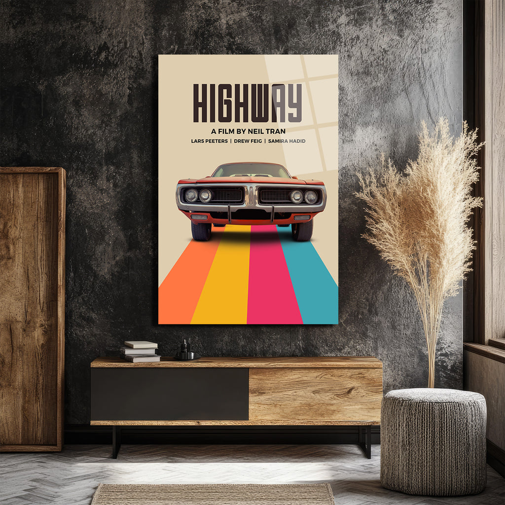 HIGHWAY Film Afişi Temalı Klasik Araba Cam Tablo