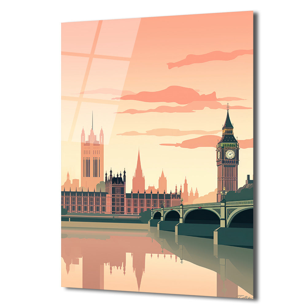 Londra Manzarası Modern Cam Tablo - Big Ben ve Thames Estetiği