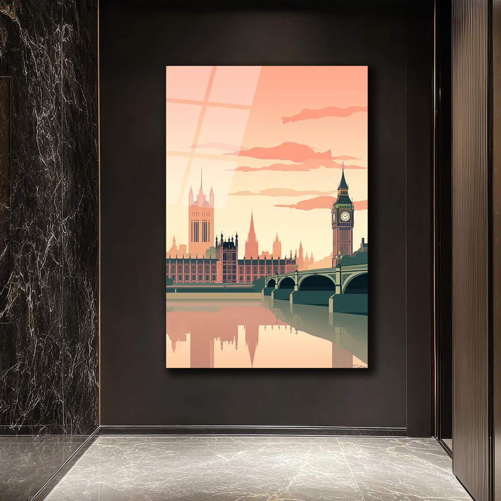 Londra Manzarası Modern Cam Tablo - Big Ben ve Thames Estetiği