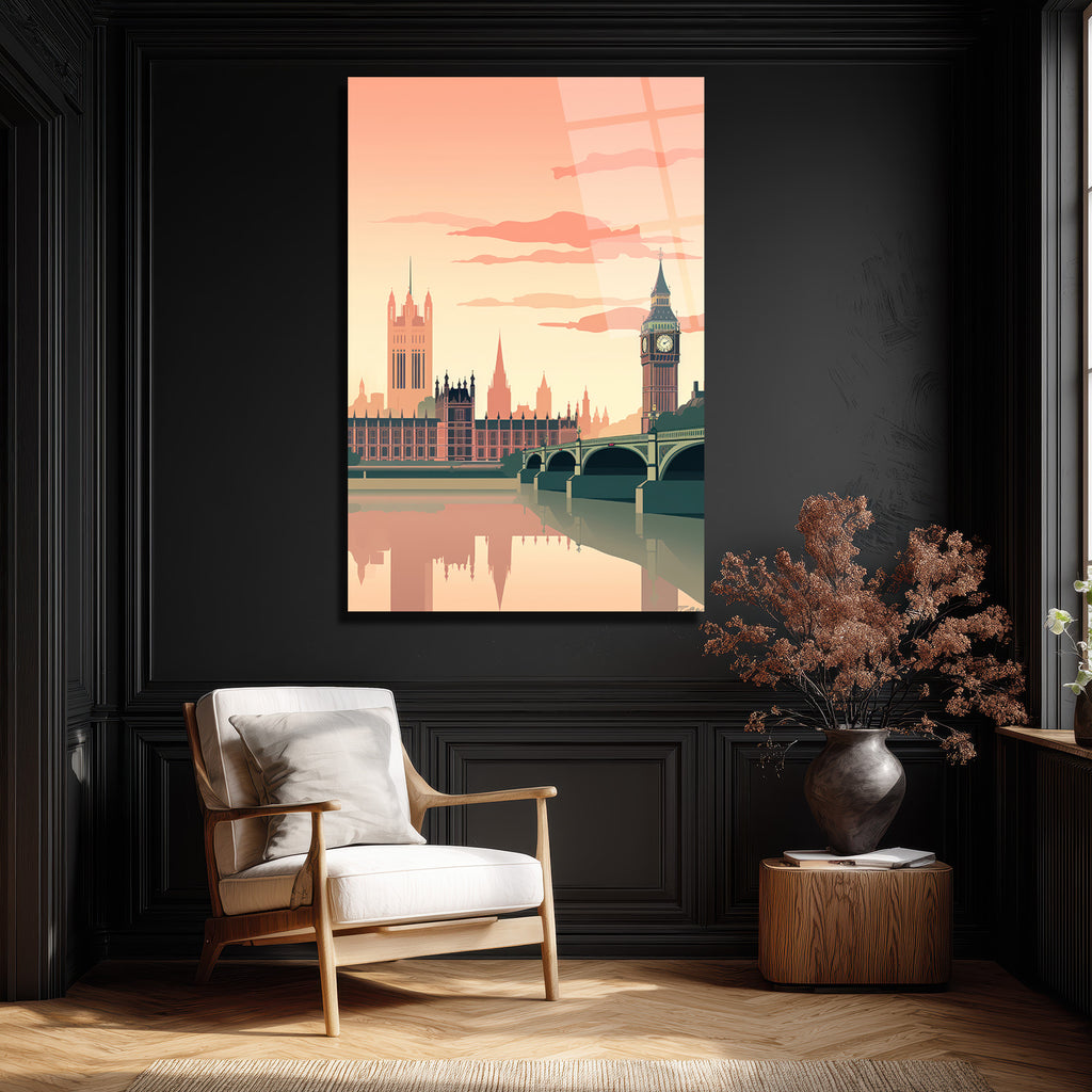 Londra Manzarası Modern Cam Tablo - Big Ben ve Thames Estetiği