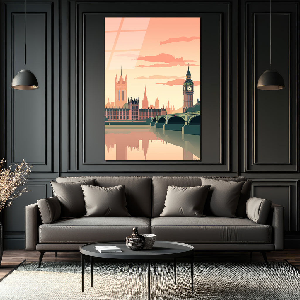 Londra Manzarası Modern Cam Tablo - Big Ben ve Thames Estetiği