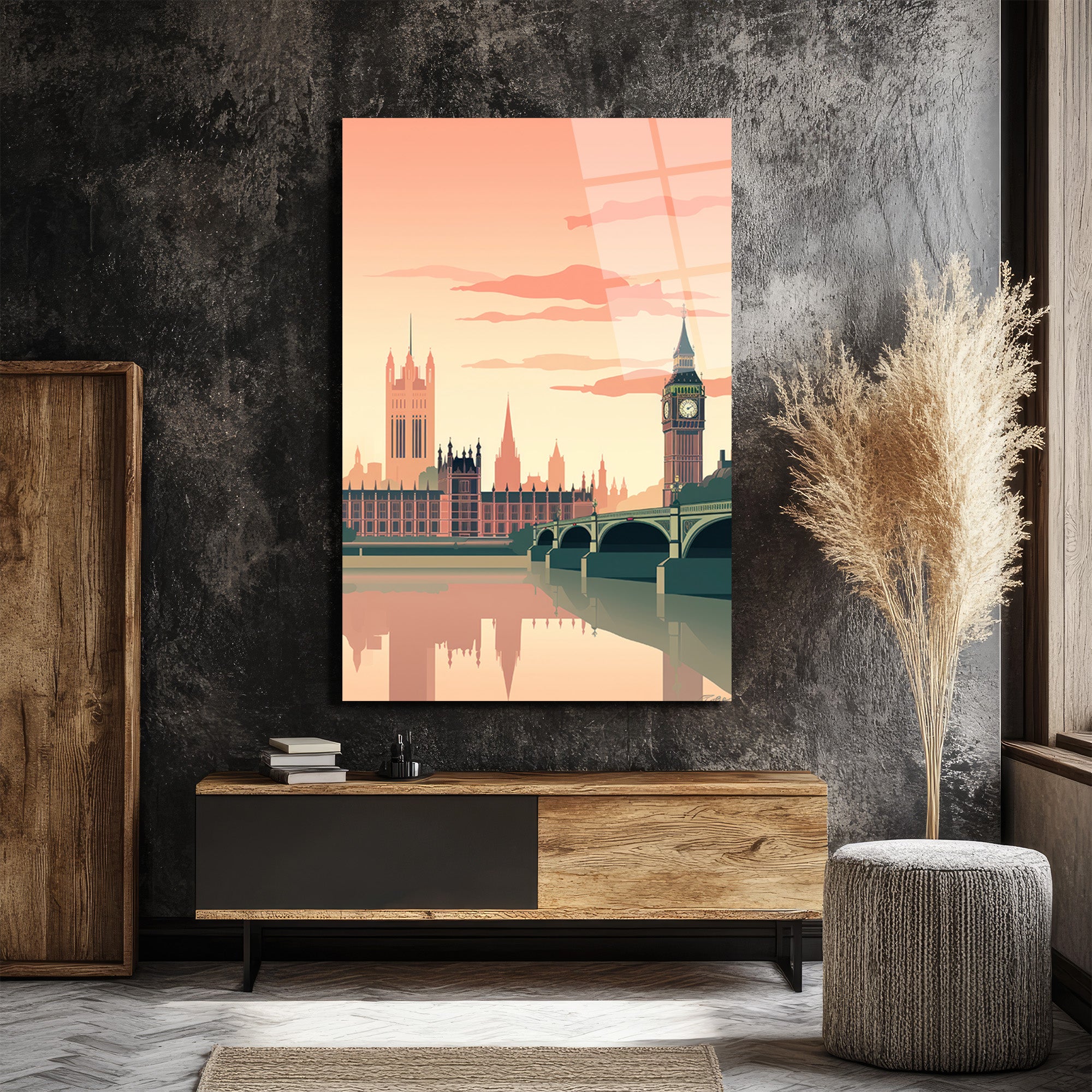 Londra Manzarası Modern Cam Tablo - Big Ben ve Thames Estetiği