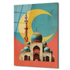 Mistik Hilal ve Cami Temalı Modern Sanat Cam Tablo