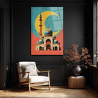 Mistik Hilal ve Cami Temalı Modern Sanat Cam Tablo