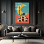 Mistik Hilal ve Cami Temalı Modern Sanat Cam Tablo