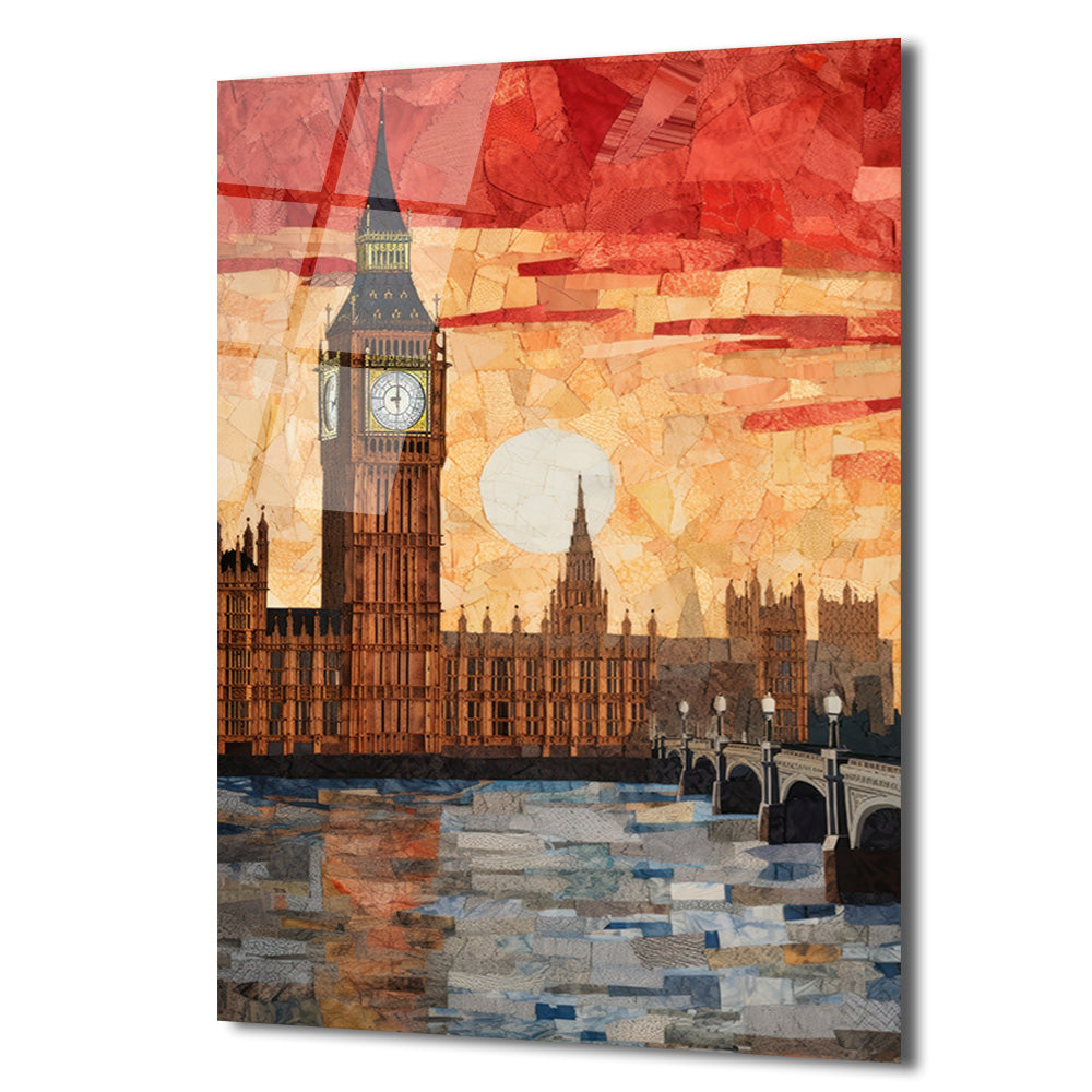Londra Big Ben Gün Batımı Mozaik Cam Tablo
