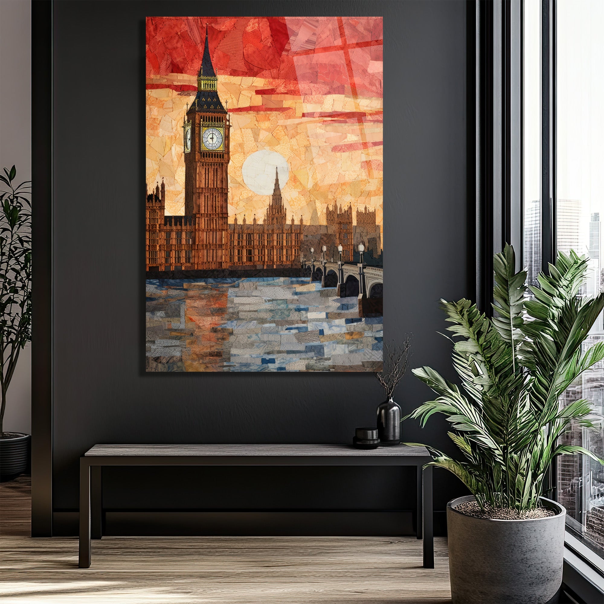 Londra Big Ben Gün Batımı Mozaik Cam Tablo