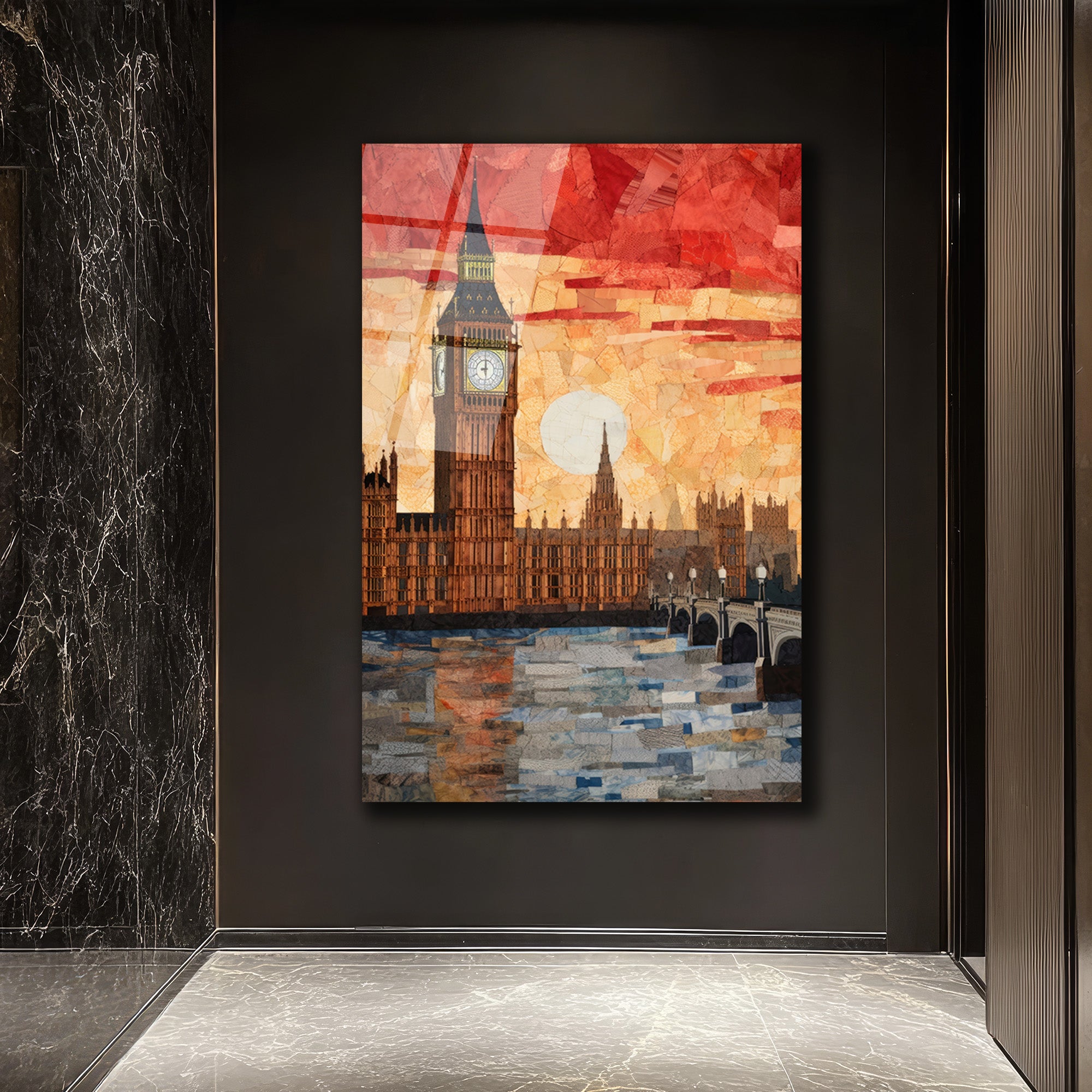 Londra Big Ben Gün Batımı Mozaik Cam Tablo