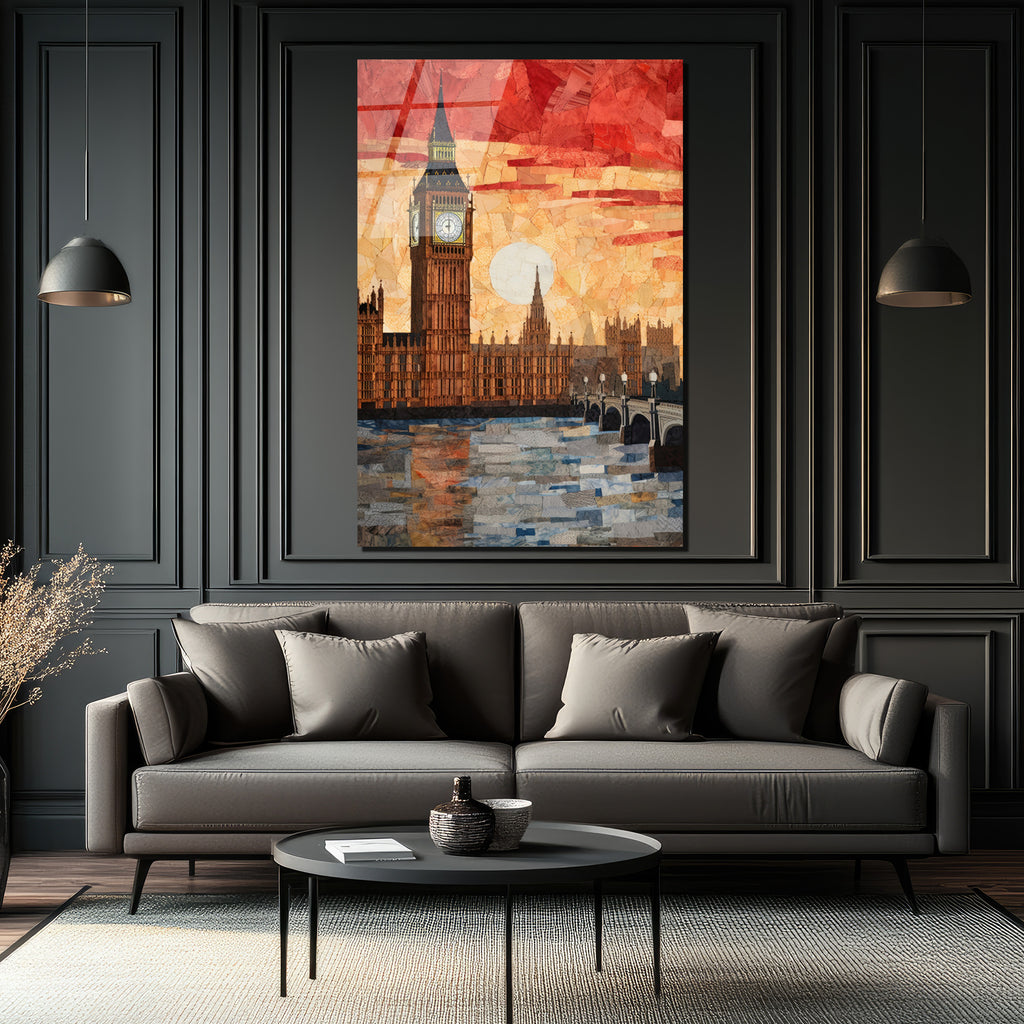 Londra Big Ben Gün Batımı Mozaik Cam Tablo