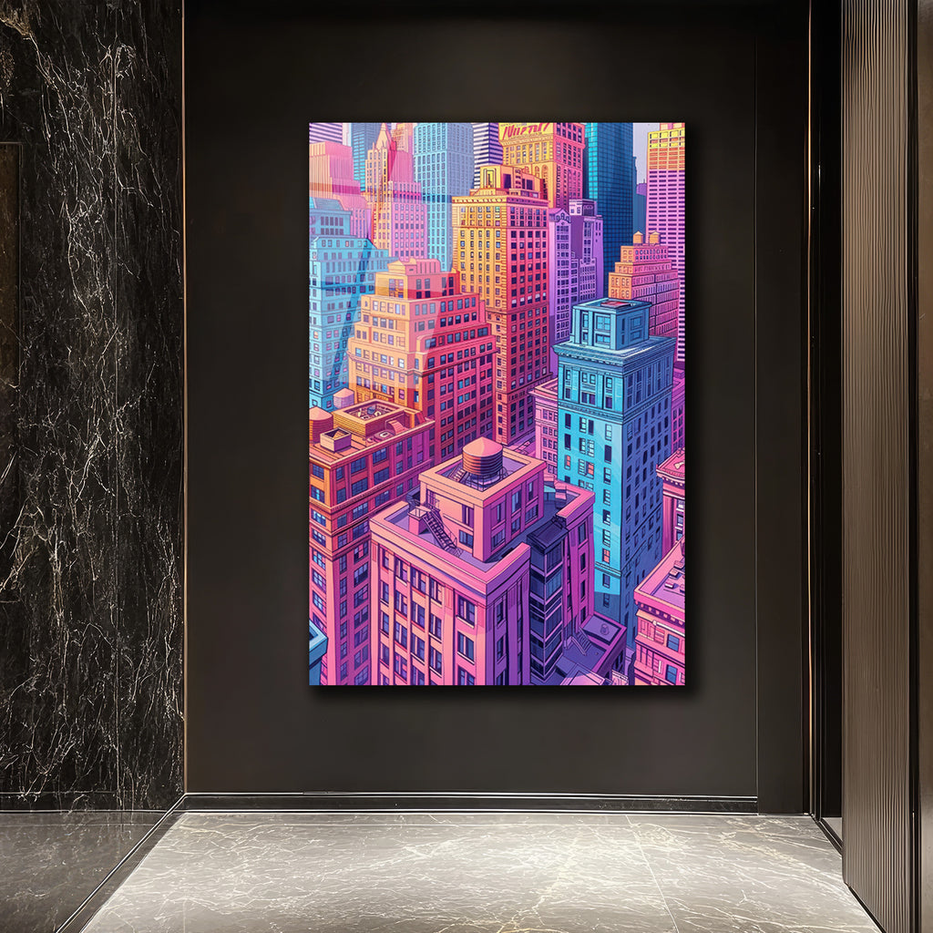 Canlı Şehir Manzarası Pop Art Cam Tablo - Modern Duvar Sanatı